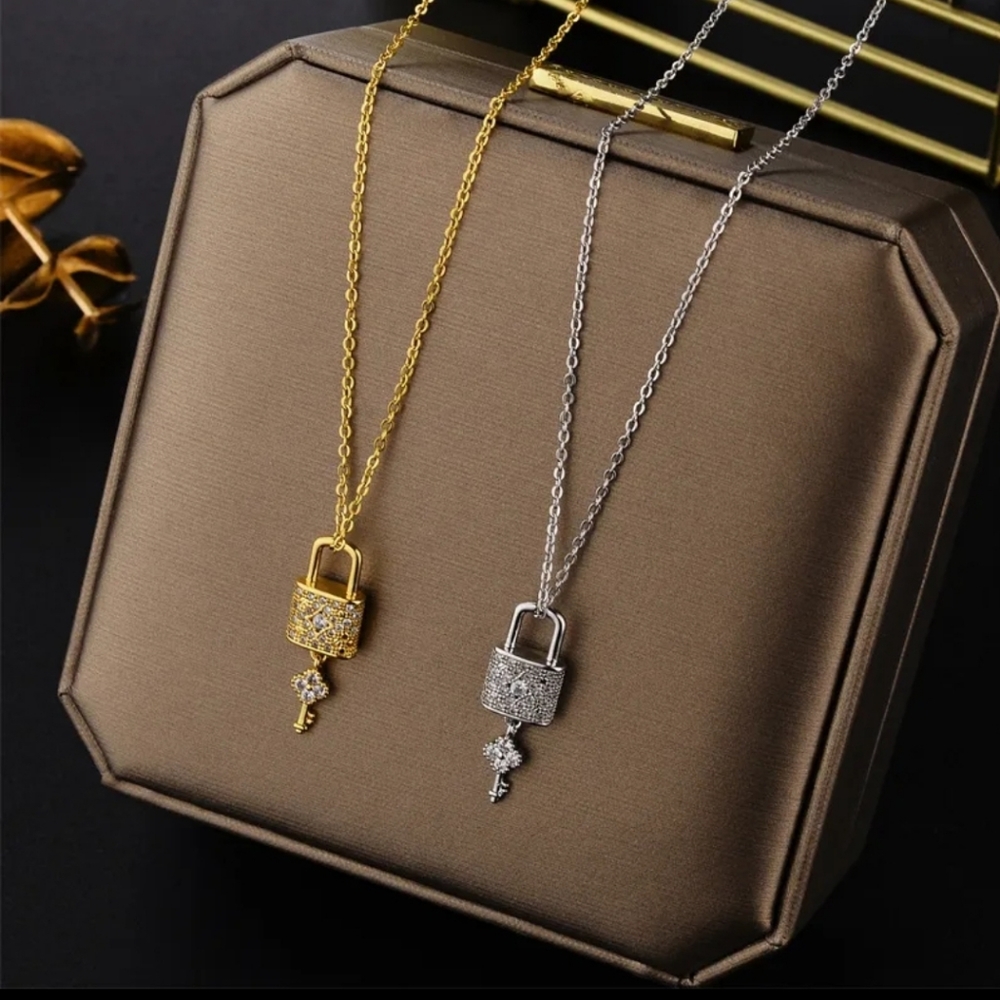 Gold Mini Lock and Key Necklace - Picture 4 of 4